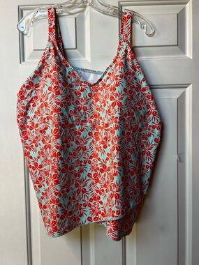 Lands' End Red Floral Camisole with Light Blue Base